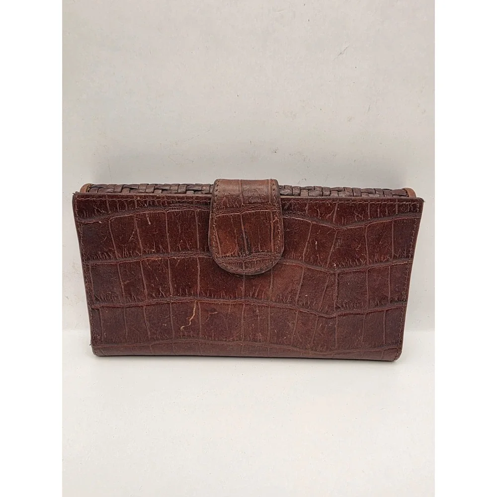 Vintage 90's-2000's Brighton Brown Aligator Weave Billfold Wallet